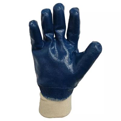 China Water proof Customized Outer Packaging Waterproof Cut Proof Safety Body Guard Safety Gear Nitrile Coated Work Gloves Blue for sale