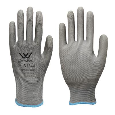 China Anti-Static Weston Hot Sell CE 13 Gauge Polyester Nylon Lining Plam Coated PU  Work Safety Anti Static Glove For Hand Protection for sale