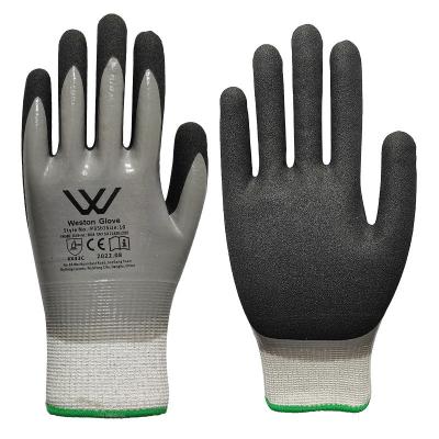 China Anti-slip Metal Flex Hot Sell 13 Gauge  CE Level 5 Cut Resistant Work Safety Glove Sandy Nitrile Coated Double Dipped For Hand Protection for sale