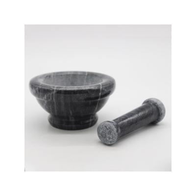 China Durable Durable Ware Kitchen Used Marble Mill Grinding Bowl With Stick Marble Mortar & Pestle - 15 X 8 - Black for sale