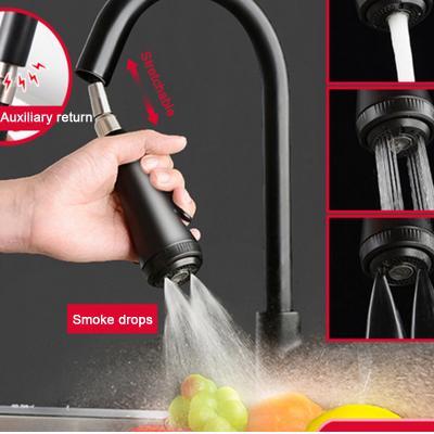 China Stainless Steel Kitchen Pull Out Four Faucet Modern Black Telescopic Sink Faucet Outlets, Hot And Cold for sale