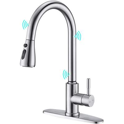 China Modern Touch On Kitchen Faucets With Pulling Down Smart Sprayer Faucets With Apron for sale