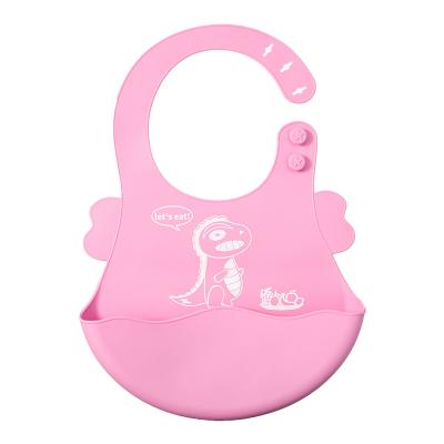 China New Antibacterial Animal Dinosaur Feeding Bibs Silicone Adjustable Waterproof Bib Bpa Free Children Kids Bib Set for sale