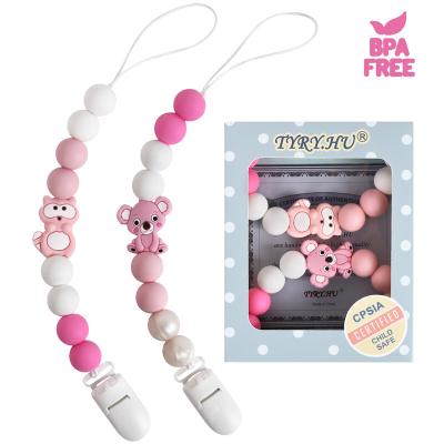 China BPA Free New Design Baby Teether Cheek Silicone Flower Beads Pacifier Chain Baby Teether Holder Clip for sale