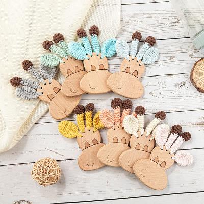 China New Arrival BPA FREE Wooden Baby Food Grade Wooden Toys Kawaii Giraffe Plush Toys for sale