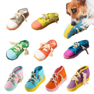 China Stocked Squeaky Chew Dog Toys Interactive Funny Plush Shoe Toy with Rope for Small Medium Dogs Puppies for sale