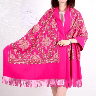 China Keep Warm 2021 New Style Ethnic Embroidery Embroidered Scarf Women Winter Soft Thickened Warm Shawl Along for sale