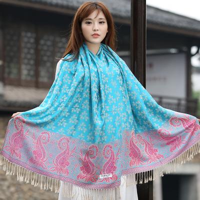 China Newest Scarf 2021 Fashion Blue Hot Sale Tassels Women Personalized Infinity Stallers Printed Scarf for sale