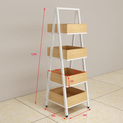 China Single Sided Customized Wooden Box Display Fruit Vegetable Garment Shoe Display Floor Mounting Free Standing Or Movable 5 Tier for sale