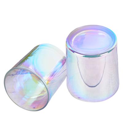 China Home Decor The High Quality Luxury Rainbow Iridescent 9 Ounce Glass Candle Jars for sale