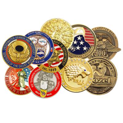 China Custom Europe Zinc Alloy Brass 3D Diamond Cut Engrave Souvenir Enamel Gold Coin Maker Challenge Coins for sale