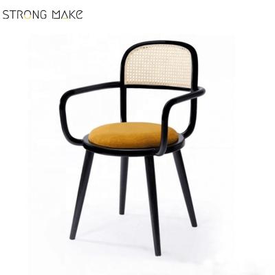 China Modern Luxury Cooling Handmade Wicker Black Velvet Rattan Barstool Wooden Cane Bar Stool Rattan Dining Chair for sale