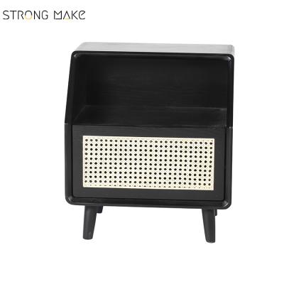 China Modern Home Furniture Black Ash Wood Frame Rattan Drawer Living Natural Side Cabinet Storage for sale