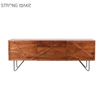 China Storage Wholesales Modern Nordic Living Room Ash Solid Wood Cabinet Metal Legs For Wooden TV Stand Cabinet for sale