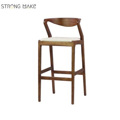 China Wooden Bar Chairs Bar Furniture Modern Design Restaurant Bar Stool Solid Wood High Bar Chair With Cushion for sale