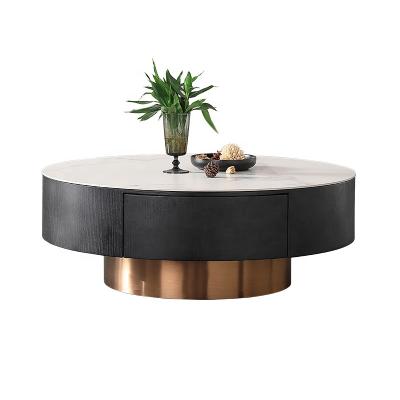 China Modern Marble Top Storage Round Coffee Table With Drawer Storage Feature Center Coffee Table for sale