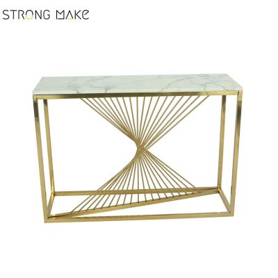 China Handmade Luxury Italian Modern Marble Entrance Hallway Console Table With Gold Stainless Steel for sale