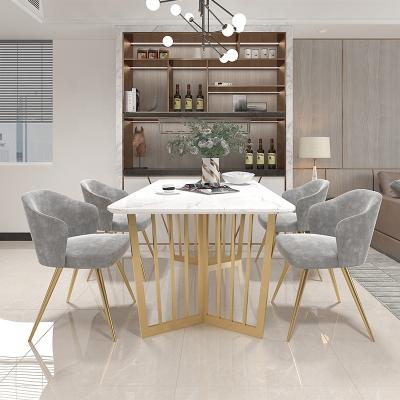 China Good Quality Luxury Marble Gold Base Dining Room Furniture Stainless Marble Dining Table Set for sale