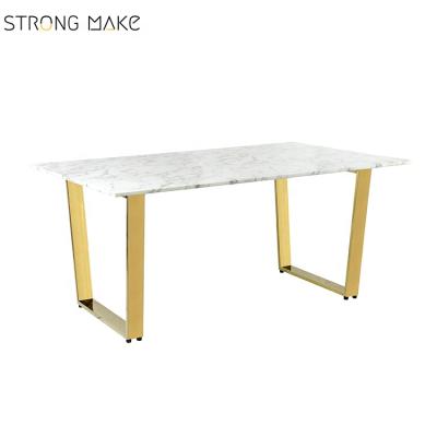 China Italian Marble Luxury Marble Dining Table Set Gold Stainless Steel Marble Dining Table for sale