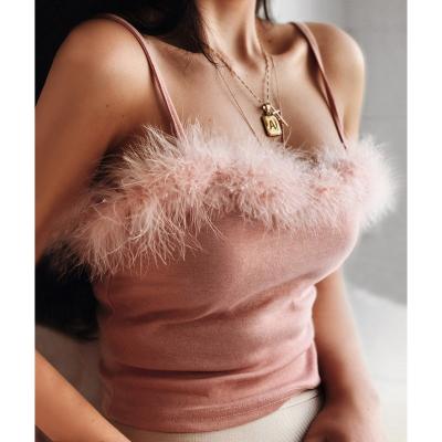 China QUICK DRY trend top cropping 2022 wholesale loose feather crop white tops for girls teen women sleeveless T-shirt for sale