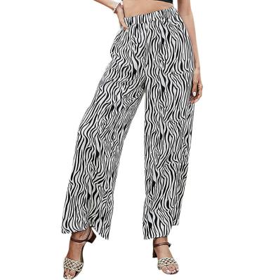 China QUICK DRY Women's Boho Flowy Leopard Print Pants High Waisted Flared Beach Pants Light Weight Casual Draped Wide Leg Pants for sale