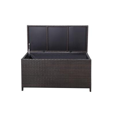 China PE Viable Rattan Basket Storage Furniture Garden Rattan Wicker Storage Box With Lid Sundries Box for sale