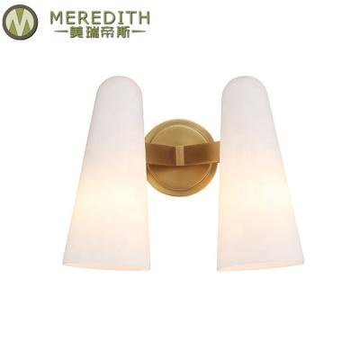 China Nordic European Modern Minimalist Fancy White Jade Bathroom Wall Light Glass Brass Wall Lamp Vanity Style for sale