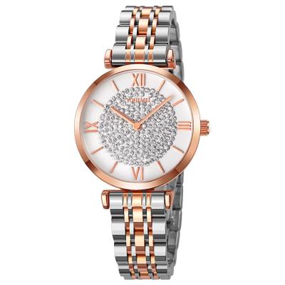 China Water Resistant Watch Parts Quartz Double Needle Design Stainless Steel Strap Diamond Quartz Watch for sale