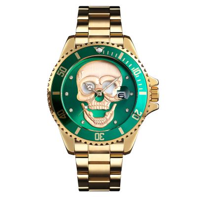 China Luminous fashion personalized personalized quartz calendar skull watch stainless steel men's watches luxury men's automatic date watches for sale