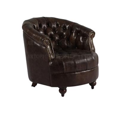 China Antique Medieval Chesterfield Leather Living Room Furniture Adorned Genuine Leather Armchair for sale