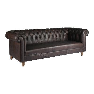 China Tufted Black American Chesterfield Leather Sofa Hotel Furniture Set GENUINE LEATHER for sale