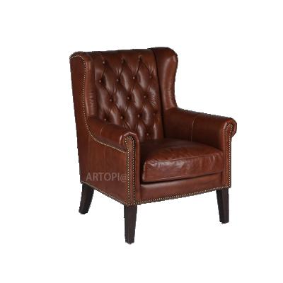 China Brown Single Seat Tufted Genuine Leather Sofa 	Hotel Furniture Set High density  sponge for sale