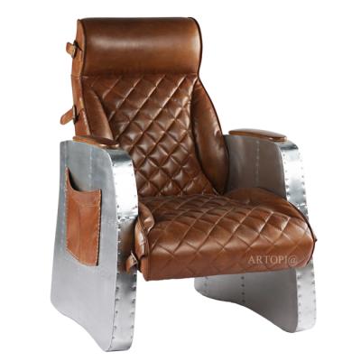 China Industrial Design Durable Vintage Style Leather Armchair, Aluminum Arm Sofa Chair for sale