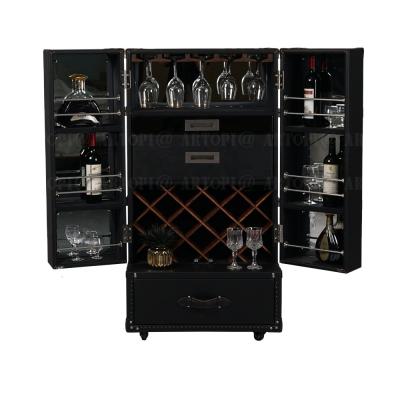 China PU Furniture Bar Retro Luxury Decorative Whiskey Retro Wine Drinks Shelf Display Cabinets With Casters for sale