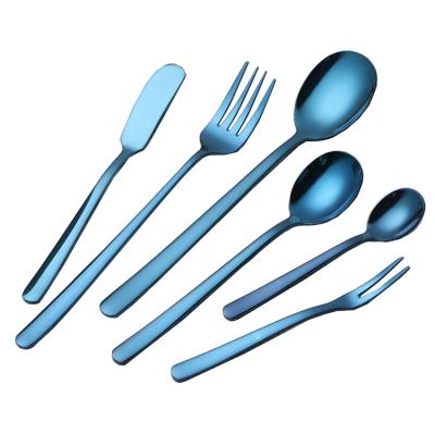 China Sustainable 18/10 Stainless Steel Cutlery Blue Color Plated Fork Butter Knife Dessert Spoon for sale