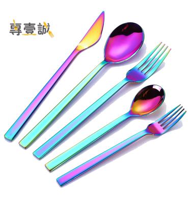 China Sustainable Wholesale Hotel Rainbow Colored Stainless Steel Cutlery Set Plated Flatware For Restaurant for sale