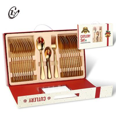 China Sustainable Classic Christmas Flatware Set Gold Stainless Steel 36PCS Cutlery Set With Gift Box for sale