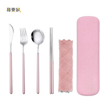 China Sustainable Antibacterial Food Grade Modern Stainless Steel Flatware Chopsticks Spoon Fork Knife Set Portable Cutlery Set for sale