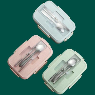 China 3 Compartment Wheat Straw Lunch Box Tiffin Bento Viable Leakproof Biodegradable Lunch Boxes With Cutlery for sale