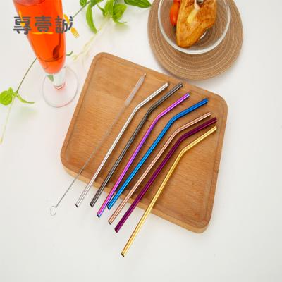 China Sustainable Bar Accessories 215mm Metal Drinking Straws Set Fitted With Cleaning Brush Straw for sale