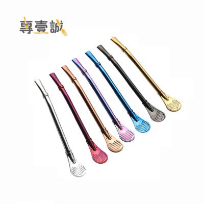 China Sustainable Food Grade Bombilla Stainless Steel Colorful Drinking Straw With Filter Straw Spoon for sale