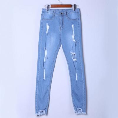 China Fashion Amy37-347 Breathable Denim Pant Distressed Slim Fit Stretch Skinny Women Ripped Jeans for sale