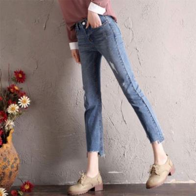 China Wholesale Breathable Summer 2020 New Fashion Women's Casual Blue Washed Distressed High Waist Jeans Women for sale