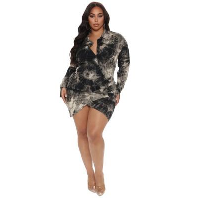 China Hot Sale Anti-Static Plus Size Tie Dye Spring Irregular Sexy Long Sleeve Shirt Dress Women's Slit Irregular Mini Shirt Dress Fashion for sale