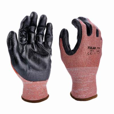 China YULAN CR104R13 13gauge HPPE Daily Life Cut Resistance Red Ultra Thin Glove, Level 5, Nitrile Smooth Coating Steel Gloves for sale