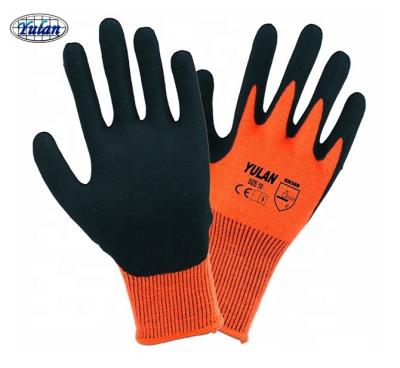 China Yulan DN105 Acrylic+Elastic Fiber Anti-Slip Orange Liner Coated Black Nitrile Hot Glove Sandy Finish for sale