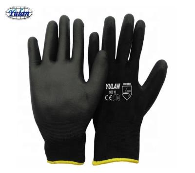 China Hand Protection Yulan DPU101 13G Black Polyester Nylon PU Coated Work Gloves, CE EN388 EN420 for sale