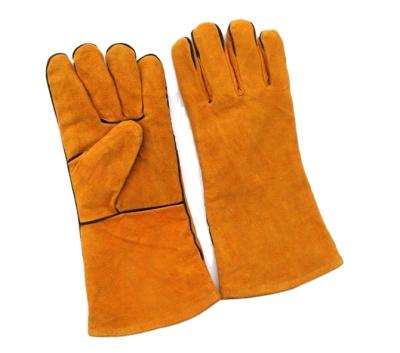 China Fire Proof Yulan LC503 Long Cuff Yellow Cow Split Leather Work Welding Glove for sale