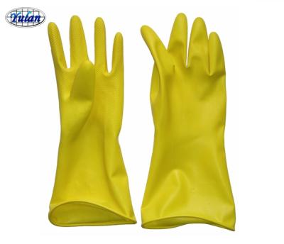 China Yellow Dish Wash Spray Lined Latex Household Gloves , Rubber Gloves Wash Gloves for sale