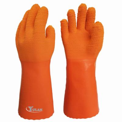 China Water Proof YULAN Anti-Allergy Orange Fleece Scratching Wrinkle Latex Gloves for sale